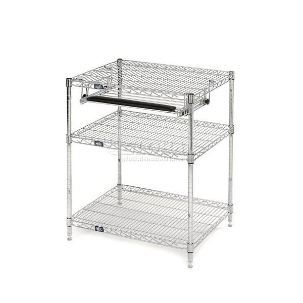 Nexel Chrome Wire Shelf Computer Workstation with Keyboard Tray, 30inW x 24inD x 34inH 579207 - main